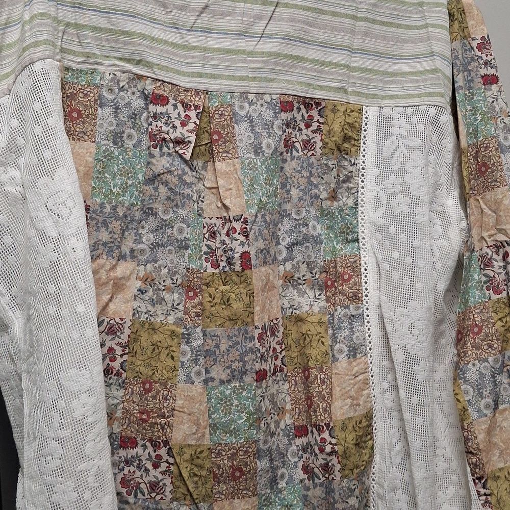 POL Oversized Button UP Boho GYPSY Shirt WITH Lace - Picture 7 of 8
